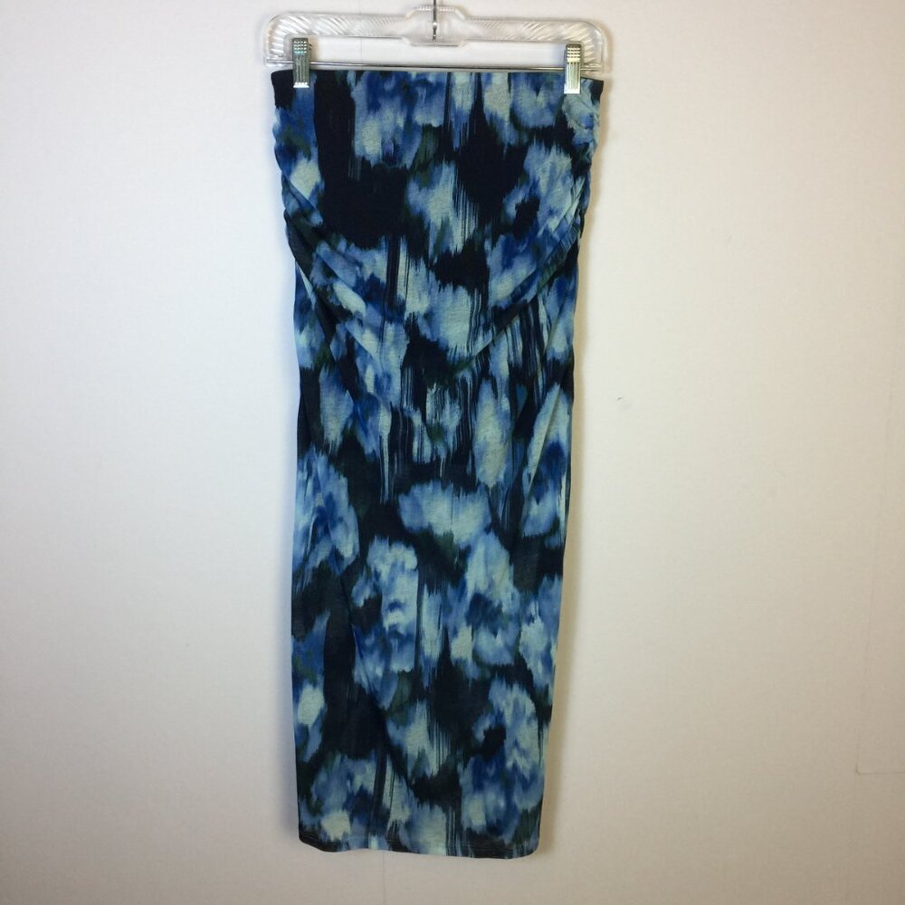 Abercrombie & Fitch Midi Dipped Skirt Sz S Womans Blue Ruched Mesh Pull-on Lined